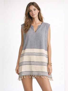 Tribe Alive Handmade Cotton Fringe Poncho Coverup Striped Boho One Size